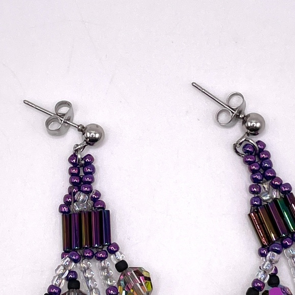 Hand Crafted Contemporary AB Crystal Czech Glass Duster Pierced Earrings - Picture 5 of 11
